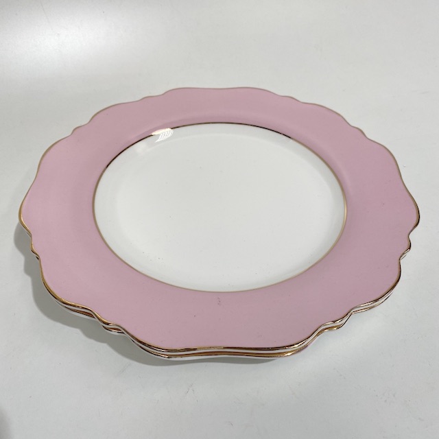 PLATE, Pink White w Gold Rim